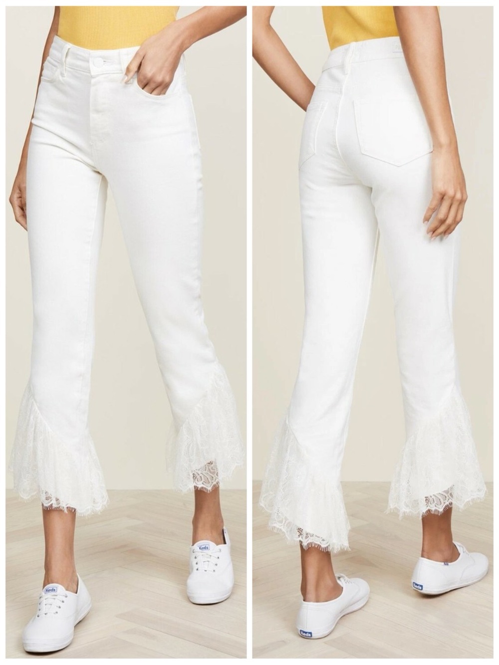 PAIGE Women’s Size 26 Poodle White Hoxton‎ Straight Ankle Lace Ruffle Hem